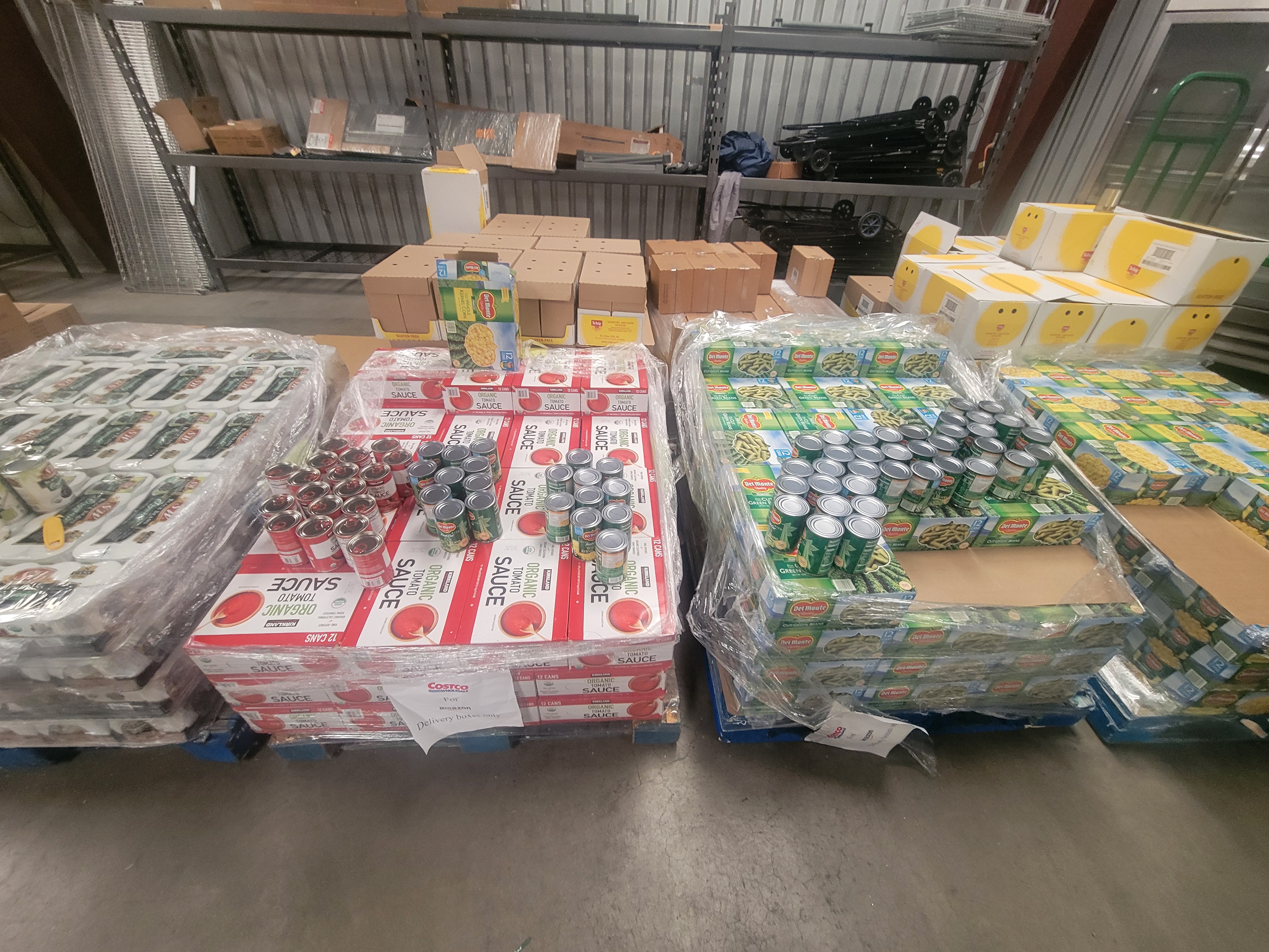 Four pallets of canned goods.